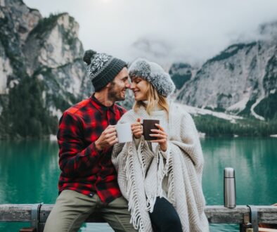 Portrait,Of,A,Romantic,Couple,Of,Adults,Visiting,An,Alpine